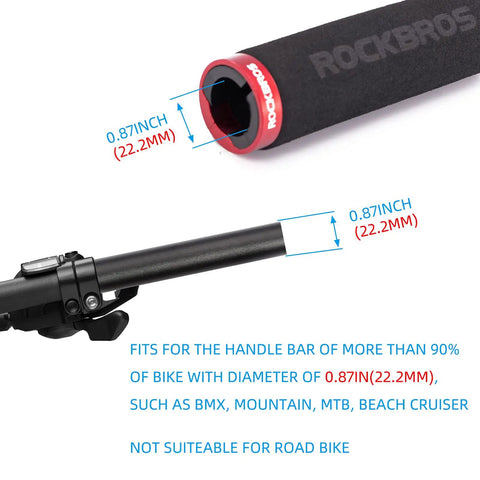 Premium Foam Lock On Bike Grips For Mountain Biking And More 22.2mm close-up with handlebar fit illustration