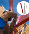 Welder using Round Soapstone Holder Kit With Refills, 2 Holders And 14 Refills For Welding on metal structure, close-up.