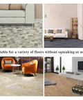 Collage showing 4 Pack 2 Inch Ball Caster Wheels With Stem Swivel For Furniture And Chairs on various floors.
