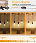 Pendant Light Cord Kit With Stepless Dimmer 28.5ft showing dimming control and vintage twisted hemp rope in bedroom setting.