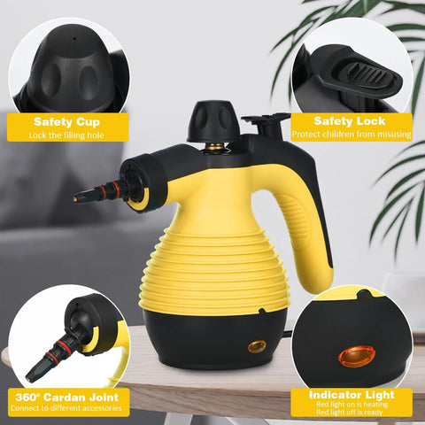 Heavy Duty Handheld Steam Cleaner For Deep Kitchen And Bath Scrubbing Slick High Pressure Steam Wand with Safety Lock and Indicator Light.