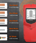 Jiawu Stud Finder Wall Scanner 7 in 1 Multifunctional LCD Display for Home Renovation and DIY Projects Lightweight Design showing scanning modes