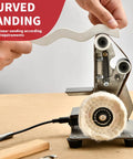Mini Electric Belt Sander Knife Sharpener Bench Grinder With Polishing Wheel Sanding Belts And Pads Built For Straight Shooting Precision And No Sweat Workshop Grinds for curved sanding process.