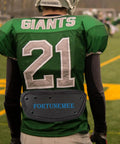 Player with Football Back Plate Hardware Kit With Screws Nuts Washers Gaskets And Chicago Screws For Adult And Youth Backplates 6 Sets Durable Carbon Steel Easy Install Built To Last wearing green jersey on field