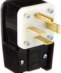 60 Amp 250 Volt Industrial Grade Angled Plug With Grounding And 3PY Straight Blade Design, heavy duty nylon body, black