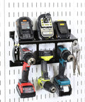 Pegboard Drill Holder For Pegboard System Compact Black Power Tool Storage Rack That Holds Up To 3 Drills Or Tools And 3 Spare Batteries