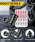 Close-up of 100 Piece Tire Repair Rubber Nail Kit With 50 Small And 50 Large Plugs, Screw In Tire Repair Kit with storage box on wet surface