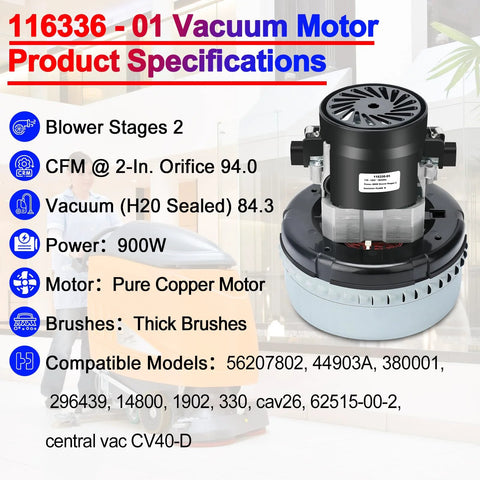 Front-right view of Atsmk 116336-01 120V vacuum motor, 2-stage, 900W with gasket