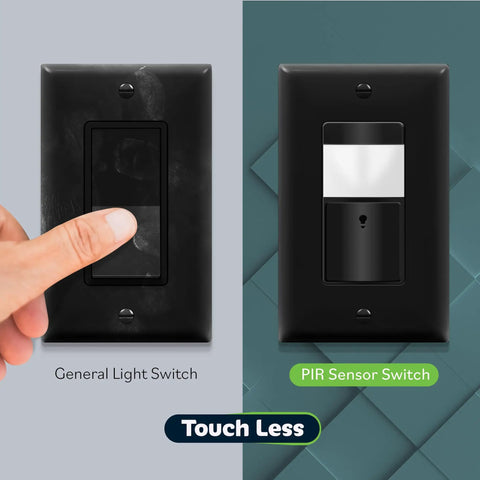 Comparison of general light switch and Motion Sensor Light Switch With PIR and Ambient Light Detection, TDOS5 JM Black