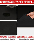 Oil Spill Mat For Garage Floor, Heavy-Duty Absorbent Pad, Black, showing oil absorption and waterproof backing, 29x36 inches.