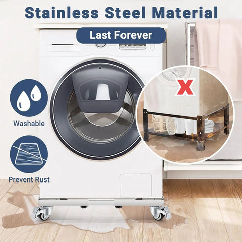 Beefed Up Stainless Steel Washing Machine Dolly Cart With Lockable Wheels 700 Lb Capacity under washing machine in use