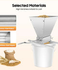 Manual Grain Mill With Adjustable Roller Gap For Wheat Berries, dual mode with carbon steel rollers and stainless steel housing.