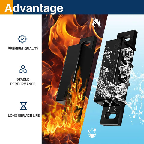 Two Pack Magnetic Reed Door Window Sensor NC And NO Modes with fire and water resistance qualities, showcasing durability features.