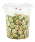 4 Quart BPA Free Food Storage Containers With Lids 2 Pack Translucent Food Grade Buckets filled with limes, front view