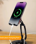 Built Different All Metal Cell Phone Stand 360 Degree Rotatable Height Adjustable with charging port and sleek design.