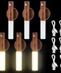 Six Pack USB Rechargeable LED Motion Sensor Night Lights With Magnetic Body Battery Powered Wall Sconces For Hallways And Stairs No Fuss Install Dark Brown Finish Motion Or Constant Light Modes Ideal For Bedroom And Bathroom with USB cables