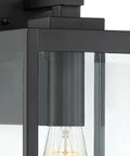 Close-up of Westover 17 Inch Outdoor Wall Sconce 1 Light Earth Black Finish With Clear Beveled Glass E26 Base, showing glass and steel detail