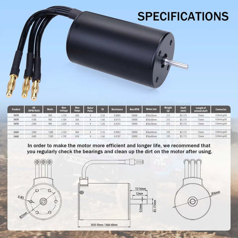 Beefed Up 2600KV Brushless Motor And 60A ESC Combo For One Tenth Scale RC Cars And Trucks with specifications diagram