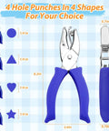 Four Pack Shape Hole Punch Set With Soft Grip For Binder Scrapbooking And Cards No Boring Holes shown in four shapes