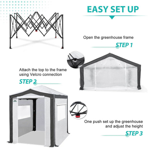 8x6 Portable Walk In Greenhouse With Polyester Reinforced Corners Quick Easy Pop Up Setup Tool Free Indoor Outdoor Gardening Greenhouse Roll Up Zipper Doors And Mesh Windows Gray White