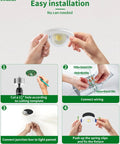 Easy installation steps for zouzai 2 Inch Gimbal LED Recessed Lights, 5CCT, 5W 550LM, White 4 Pack shown in four images.