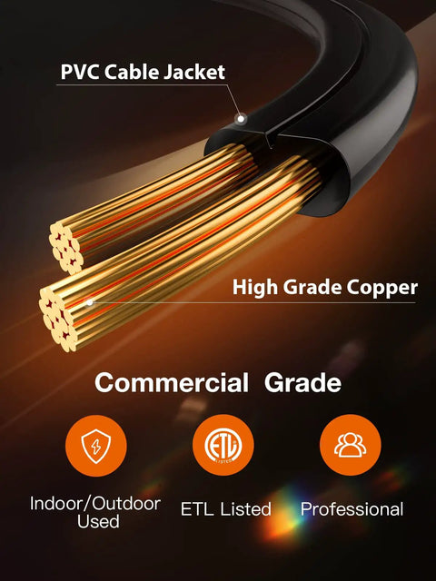High grade copper wires in PVC cable jacket of 48 Ft Outdoor String Lights 2x24Ft With 20 Edison Vintage Bulbs And 16 Hanging Sockets