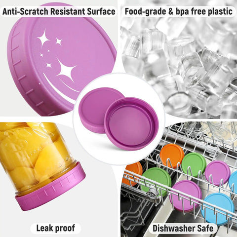 Hella Versatile Wide Mouth Mason Jar Lids 16 Pack Dope Colored Plastic Caps For Ball And Kerr Canning Jars Featuring Legit Leak Proof Food Grade Storage Covers That Make Your Pantry Pop