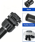 Rock Solid PA66 Nylon Corrugated Conduit Fitting Metric M Screw On Connector for flexible conduit installation detail.