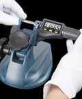 Professional Micrometer Stand For Micrometers Up To 4 Inches With Adjustable Precision Holder in use with digital micrometer