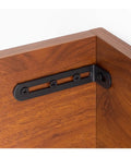 Premium Quality Heavy Duty Stainless Steel Adjustable Corner Brackets Built Like A Tank With Rock Solid Grip For 90 Degree Wood Shelving And Furniture Upgrades, black coated, mounted on wood.