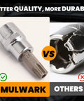 Comparison of 64-Piece Torx Socket Set With Three Eighths, One Quarter, And One Half Inch Drives, showing quality vs competitors.