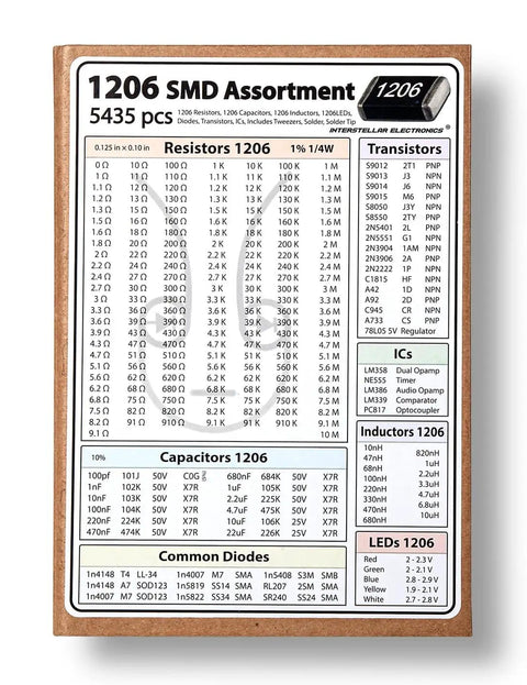 Ultimate SMD Electronics Kit SMT Book With 5435 Pieces Of 1206 Resistors Capacitors Transistors Diodes ICs And More label details