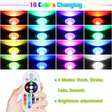 Color options and remote for Halloween RGB Spotlight Kit With Transformer Low Voltage Outdoor Uplights 16 Color Changing Waterproof
