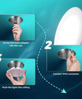 Installation steps for FREELICHT 4 Pack Retrofit LED Recessed Lighting 4 Inch, 5CCT, White with E26 adapter and TP24 connector.