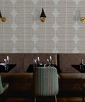 Super Sleek Geometric Stripe Vinyl Wallpaper Shows Off Subtle Leather Texture And Delivers Knockout Durability for a stylish restaurant interior.