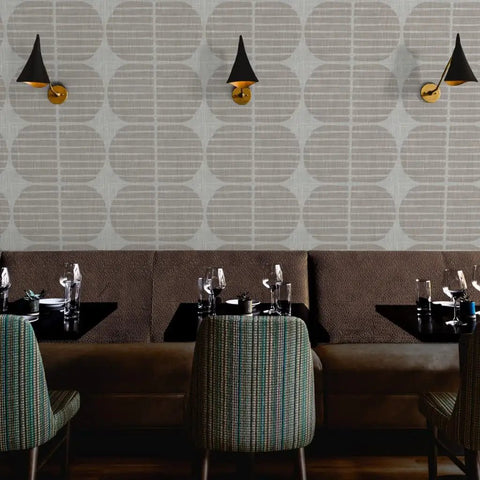 Super Sleek Geometric Stripe Vinyl Wallpaper Shows Off Subtle Leather Texture And Delivers Knockout Durability for a stylish restaurant interior.