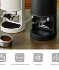 Heavy Duty Electric Coffee Tamper, Auto Sensing Espresso Press With Adjustable Steel Stand And Kickproof Base For Smooth Daily Grinds, Slick Fit For Top Tier Barista Moves in white and black.