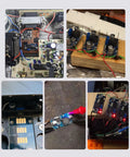 Collage of Five Pack LM2596 DC Buck Converter Module 3.0-40V In, 1.5-35V Out, Adjustable Voltage Regulator in various setups