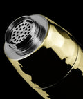 Top view of Vibes On Point 25 Oz Gold Vacuum Insulated Cocktail Shaker With Jigger And Strainer featuring a strainer lid.
