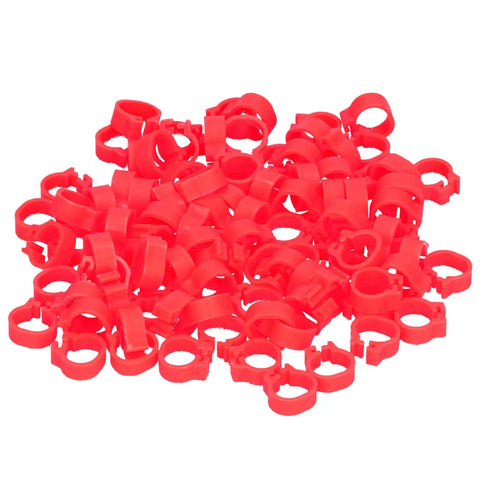 100 Pack 8mm Plastic Bird Leg Bands For Pigeons And Small Birds, No Fuss Clip Reusable Poultry Leg Rings For Finch Bantam Dove Quail, Quick Identification, Red.