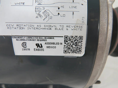 Label and specifications on Heavy Duty Half Hp Belt Drive Motor 56 Frame Open Drip Proof Two Speed 1725 And 1140 Rpm Ball Bearing.
