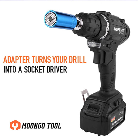 Universal Socket Drill Adapter 7 To 19MM attached to cordless drill