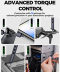 Mini Electric Screwdriver Set 140-In-1 for DIY Pros demonstrating torque settings on electronics