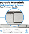 Close-up of Stainless Steel U Channel Shower Door Magnet with Screws for Swing Doors, showing U-groove.