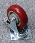 Red Brake Swivel Caster Wheels TPR Metal with Dual Bearings, 2pcs, showing a close-up of the swivel plate and red wheel.