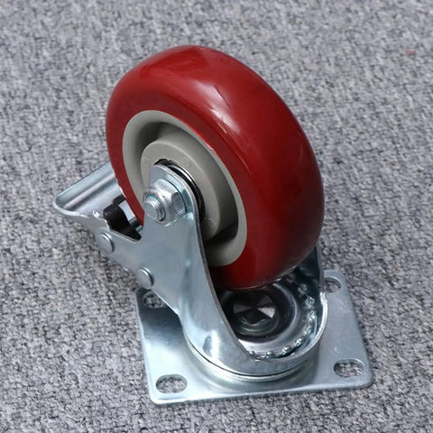 Red Brake Swivel Caster Wheels TPR Metal with Dual Bearings, 2pcs, showing a close-up of the swivel plate and red wheel.