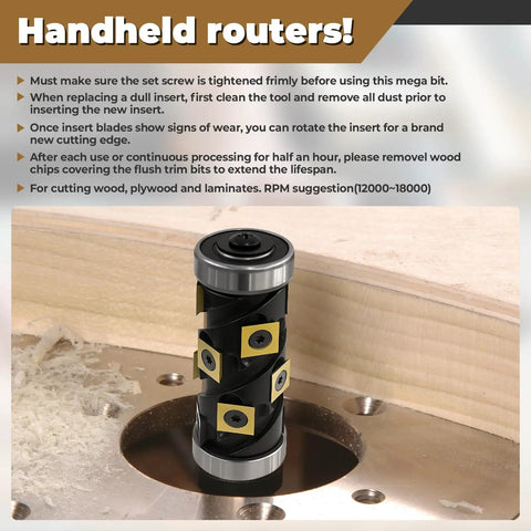 No Sweat 1/2 Inch Flush Trim Router Bit With Dual Top And Bottom Bearings for smooth wood trimming in router table.