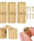 Built to Last Sleek Concealed Brass Barrel Hinges Set With 8mm Drill Bit and 180 Degree Opening, shown with screws