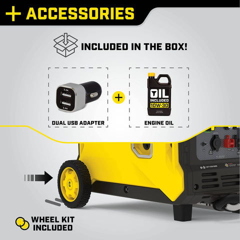 Accessories included with 3500 Watt Portable Inverter Generator With Quiet Technology And CO Shield For Quiet RV Camping