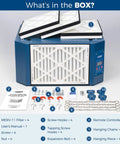 Heavy Duty Shop Air Filtration System Pulling 1350 CFM With A Killer 360 Degree Vortex Fan and included accessories.